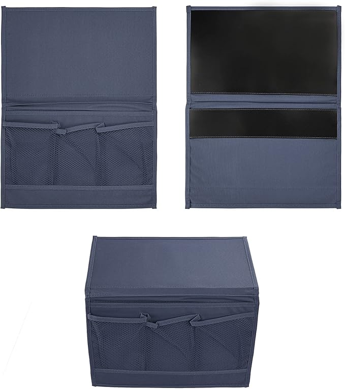 Surblue Bedside Caddy 4 Pockets Bedside Storage Organizer for TV Remote Control Phone Glasses Magazine (Navy)