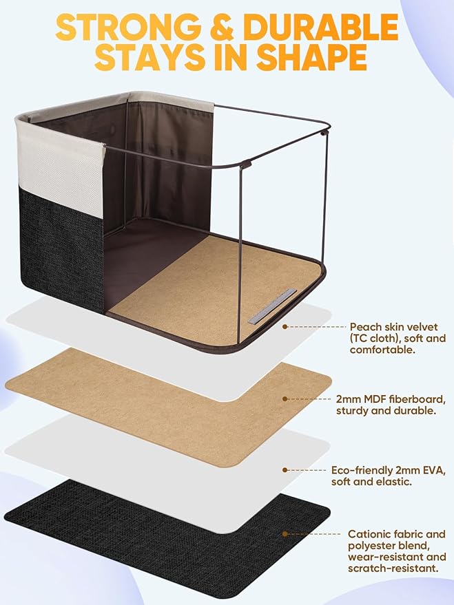 BALEINE 3 Pack Fabric Storage Bins for Shelves, Linen Storage Baskets for Organizing, Decorative Closet Bins for Clothes, Home (Black, 15"x11"x9.5")