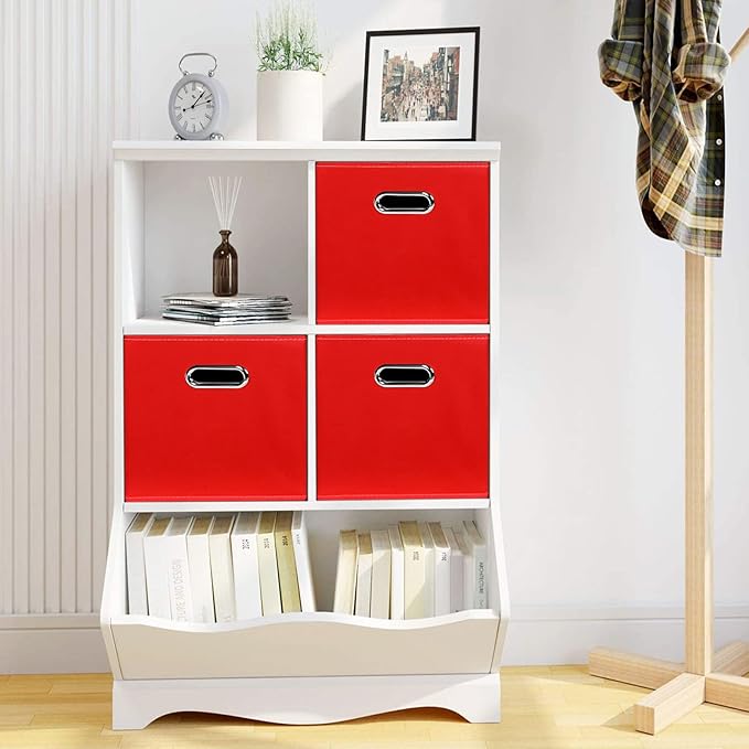 Fabric storage bins Cubes, Fabric Cube Organizer with Handle, Foldable Cube Bins for Cloth or Accessary Storage, 11x11x11, Set of 8, (Red)