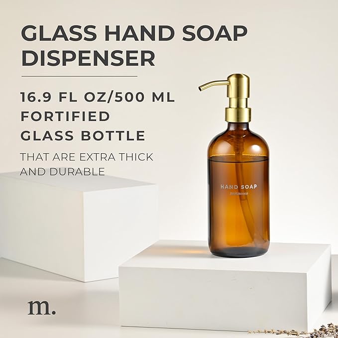 MaisoNovo Soap Dispenser 1-Piece Set | 16.9oz Amber Bottles with Gold Stainless Steel Pump Core