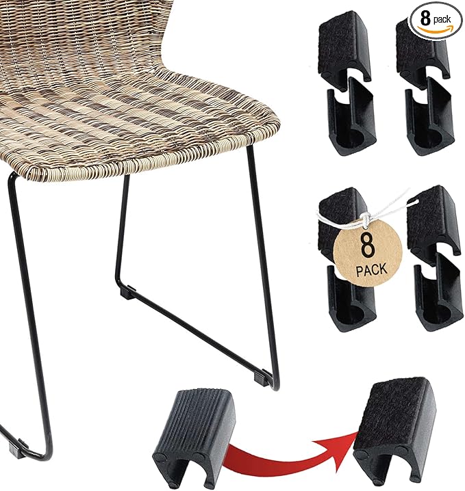 Rectangle U Shaped Chair Leg Tips Caps with Felt Pads,Furniture Feet Protector Slide Smoothly Glides No Scratches No Noise Protect Hardwood Floor,Fit 10mm(25/64inch) Diameter Tubular Leg (Black 8PCS)