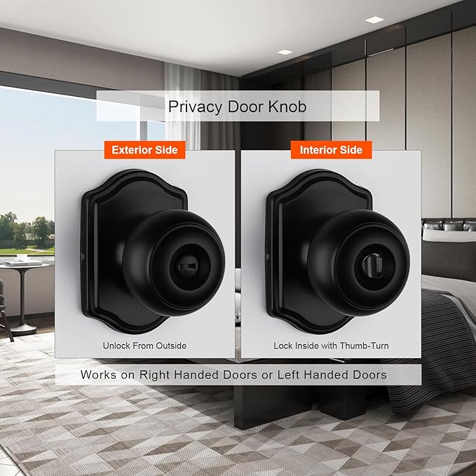 Haidms Black Door Knobs Interior, Privacy Interior Door knobs, Matte Black Indoor Doorknobs for Bedroom or Bathroom (3 Pack)