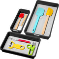 madesmart 3 Bin Drawer Organizer Set, Multi Purpose Storage for Utensils, Office & Bathroom, Organizer for Cutlery, Peeling Tools, Spatulas, Soft Grip Lining & Non Slip Feet, Granite