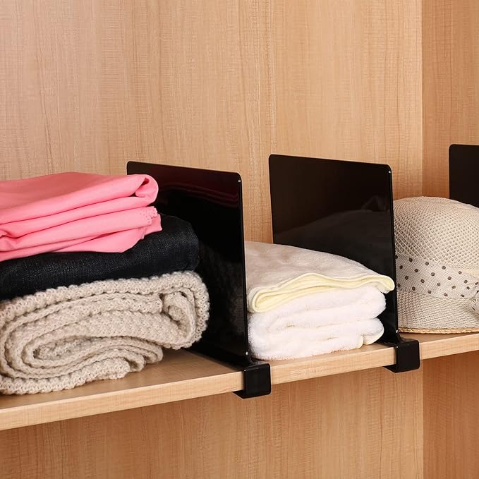 Sooyee 6 Pack Black Acrylic Shelf Dividers,Closet Shelves Closet Organizers and Storage in Bedroom, Kitchen, Office Shelves,Closet Dividers