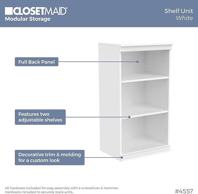 ClosetMaid Modular Storage 21.38-inch W 3-Shelf 4-Drawer Tower Wood Closet System, White