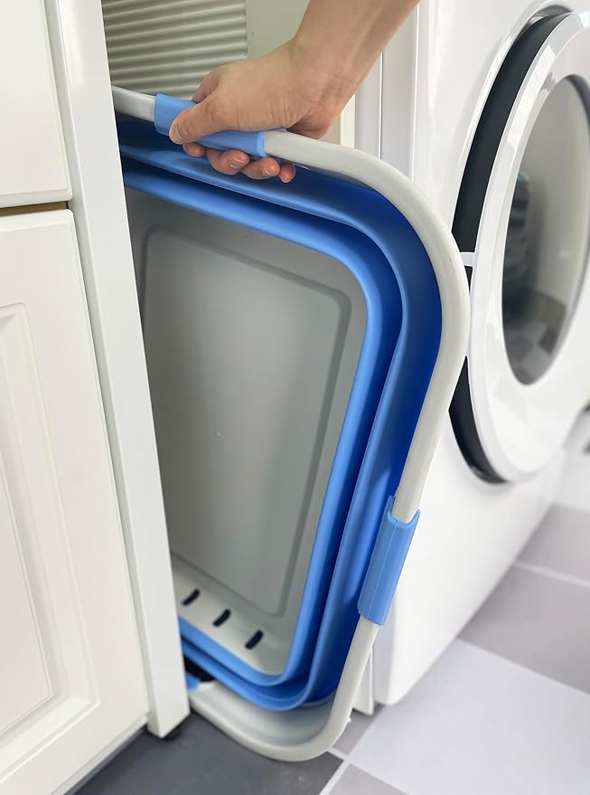 SAMMART 42L (11 gallon) Collapsible Plastic Laundry Basket - Foldable Pop Up Storage Container/Organizer - Space Saving Hamper/Basket (1, Grey/Little Boy Blue)