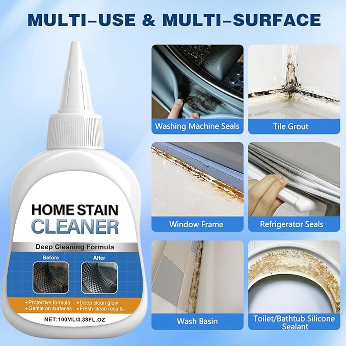 Home Stain Cleaner Gel, Washing Machine Cleaner with Brush, Home RemoverGel for Washing Machine, Refrigerator Strips, Deep Cleaning Gel for Tiles, Kitchen Sinks, Walls, Bathrooms (100 ML)