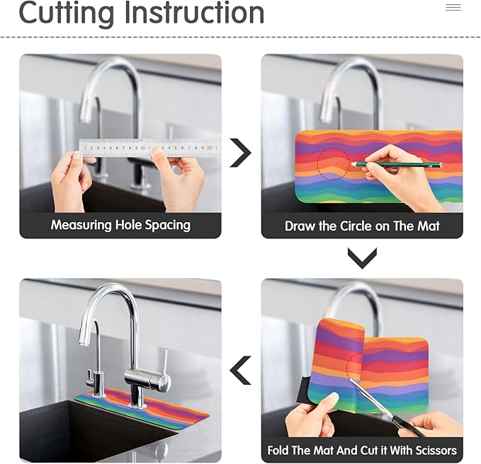 Wavy Rainbow Color Stripes Kitchen Sink Splash Guard Sink Faucet Mat Faucet Handle Drip Catcher Drain Mats for Kitchen Bathroom Countertop Absorbent Dish Drying Pad 2Pack 30x5.4IN