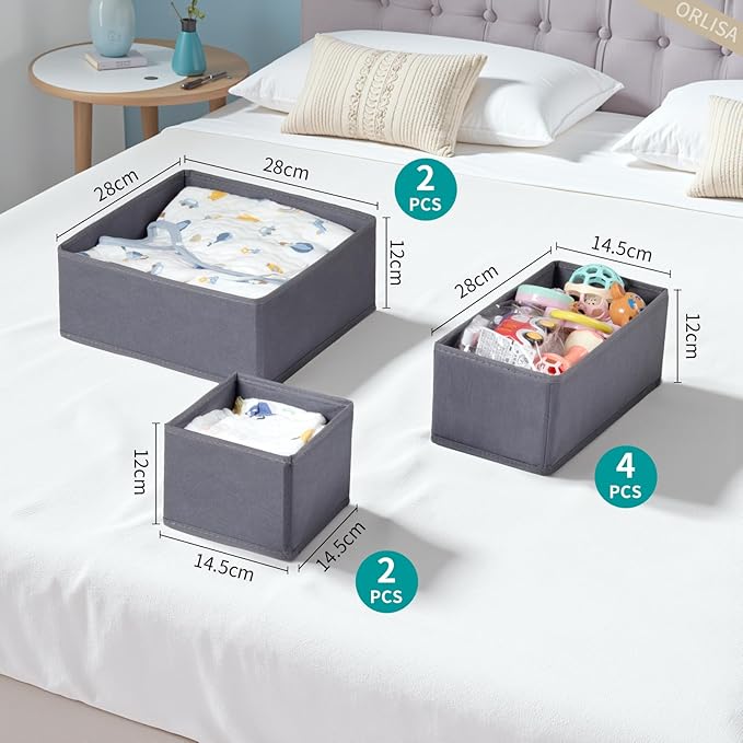 8 Pack Drawer Organizer for Baby Clothes, Foldable & Washable Bins - Perfect for Nursery & Dresser Organization, Grey - Durable Storage Solution for Baby Essentials, Socks,