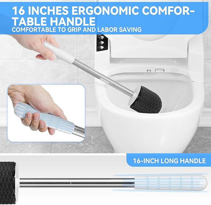 TRENTI Toilet Brush, Toilet Brush and Holder Set, Bristles Toilet Bowl Brush Head with Ventilated Holder, Wall Mounted Compact Toilet Brush Set for Bathroom Deep Cleaning (3, White)