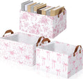 Boao 3 Pcs Pink Bow Storage Bin Coquette Collapsible Large Storage Baskets for Gifts Empty Candy Holiday Decor Canvas Laundry Basket Foldable Box with Handle for Office Home Bedroom Clothes