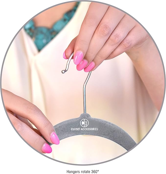 Velvet Hangers, Ultra Slim Space Saving, notches, tie bar, Swivel Hook, with 20 Bonus Matching Velvet Finger Clips. 30 Pack (Charcoal)
