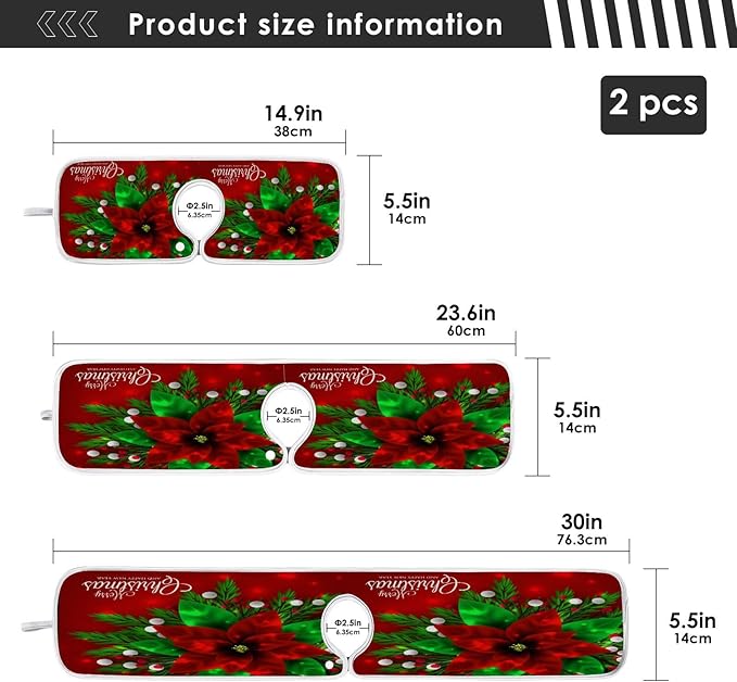 2 Pack Sink Splash Guard Merry Christmas Red Poinsettia Kitchen Faucet Absorbent Sink Mat for Faucet Kitchen Guard Drip Catcher Drying Mat for Farmhouse Barthroom Bar,L