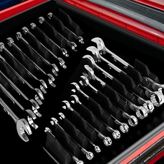 42-Tool Magnetic Wrench Organizer, Tool Box Organizer, Wrench Holder for Tool Drawer Storage - Wrench Rack with Metric & SAE Label. Gift for Father, Brother and Boyfriend (Black)