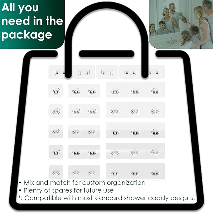 Jovware 20 Pack Shower Caddy Adhesive Replacement, Strong Waterproof Adhesive Hooks, No Drilling Required, Multi-Purpose Adhesive Hooks for Shower Caddy, Shelf, Rack, Kitchen, Bathroom