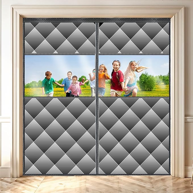 Magnetic Thermal Insulated Door Curtain with Detachable Visible Windows, Thicken Polyester Fiberfill & Durable Oxford Fabric, Hands Free Windproof Door Screen, Fit Doors Size Up to 72 x 80 Inch, Grey