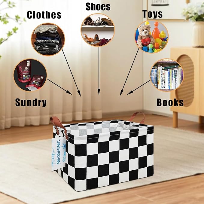 LANGYASHAN Rectangular Storage Bin Collapse Canvas Fabric Cartoon Storage Basket with Handles for Organizing Home Kitchen Boys and Girls Toys Office Closet Shelf Baskets (Rec-Racing flag)