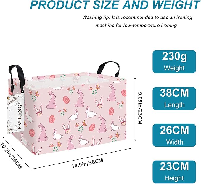 FANKANG Storage Bins,Nursery Hamper Canvas Laundry Basket Foldable with Waterproof PE Coating Storage Baskets for Boys and Girls, Office, Bedroom, Clothes,Toys(Rec-Rabbit ）