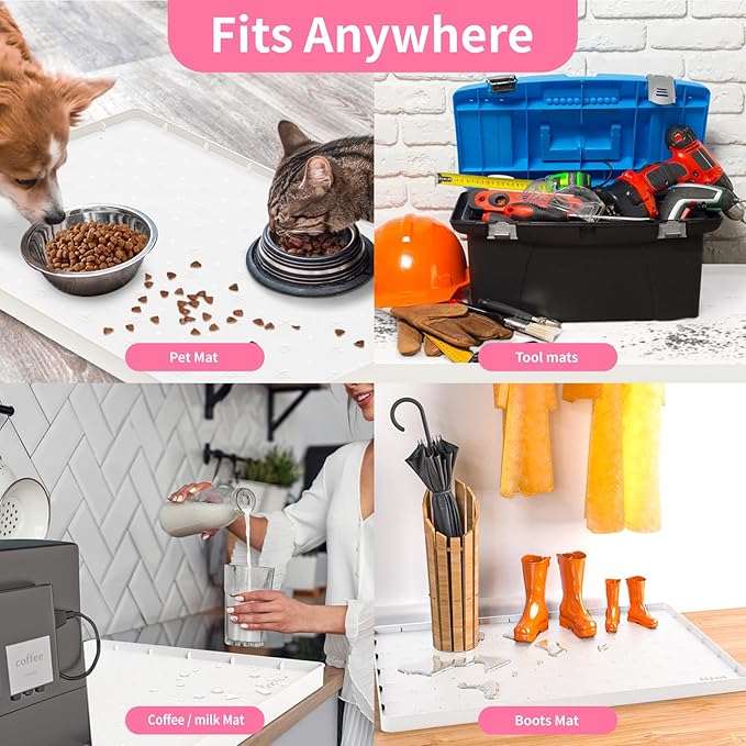 Sdpeia Under Sink Mat 31"×22" Waterproof Silicone Cabinet Liner & Sink Protector for Kitchen & Bathroom, Multi-Purpose Organizers Tray for Pets, Laundry, Cat Litter Mat, White