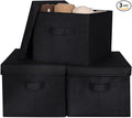 WUIKE 3 Pack Large Fabric Storage Bins with Lids, Decorative Storage Boxes with Handles, Storage Baskets for Shelves, Foldable Storage Containers, Closet Organizers for Towels, Clothes, Black