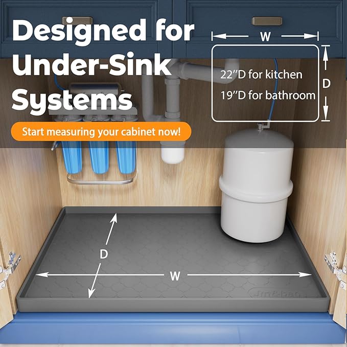 Jin&Bao Waterproof Under Sink Mat 34" x 19", Thick Silicone Mat Cabinet Protector for Kitchen and Bathroom, Shelf Liner, Home Organizer and Storage, Multipurpose Tray for Gadgets and Essentials