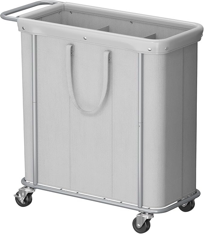 Lifewit 200L Large Laundry Basket with Wheels, Tall 3 Section Laundry Hamper Organizer, Rolling Laundry Cart with Steel Frame & Removable Bag for Luandry Room Bathroom Bedroom, Silver Gray