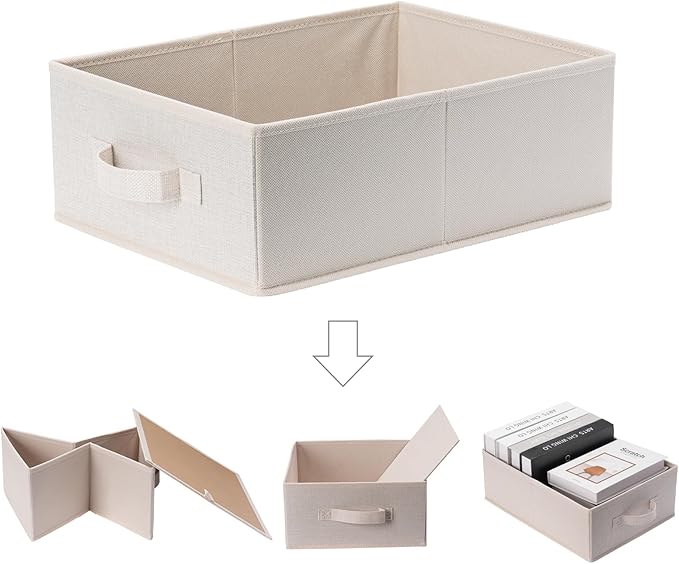 BOMKEE Clothings Collapsible Storage Bins, Foldable Organizers and Storage Baskets Cube Storage Bin for Bedroom Living Room (4 Pack) (Flaxen, 15.4x11.4x5.5inch)