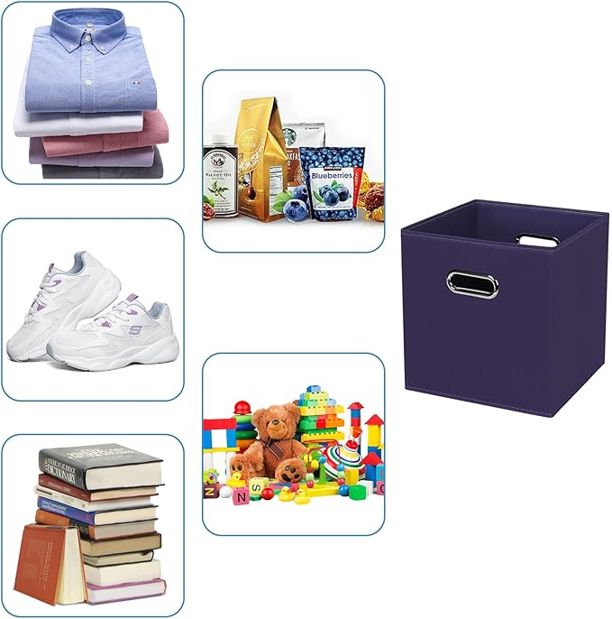 Fabric Cubby Storage Bins，13x13x13 Inches ，Cube Organizer Bins Foldable Storage Bins with Dual Handles Fabric Organizer Bins and Basket Storage Box，Set of 3 ，Navy Blue