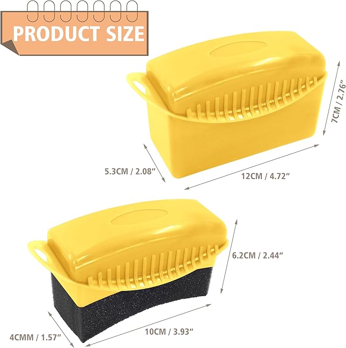 2Pcs Tire Dressing Applicators,Tire Shine Applicator Pads,Reusable Tire Dressing Sponge Pad Car Tire Applicator Pads with Lid for Car Glass, Painted Steel & Porcelain (Yellow, Curved