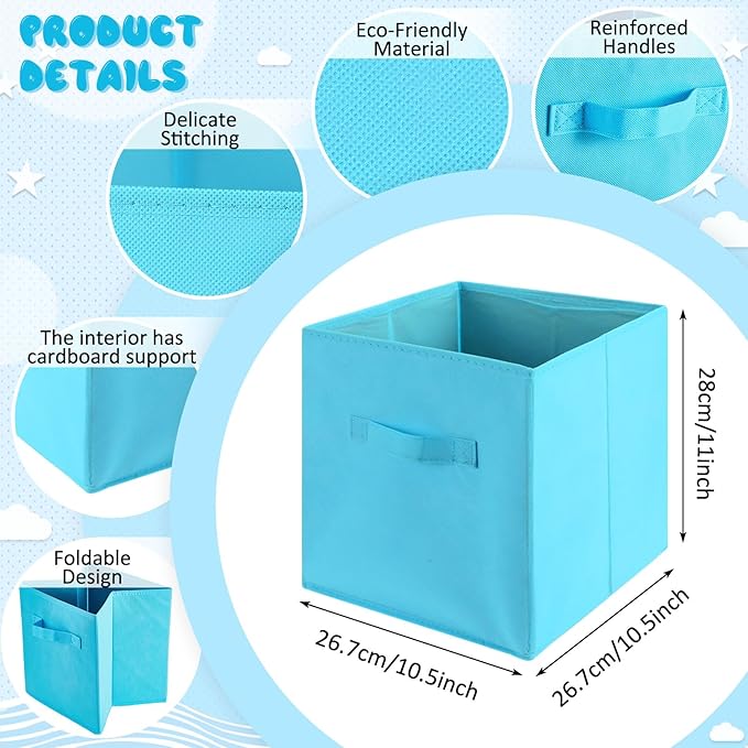 Yinder 12 Pcs Cube Storage Bin Blue 11'' Storage Bins for Playroom Decor Colorful Bins for Kids Foldable Baskets for Nursery Organizer Boxes Fabric Boxes