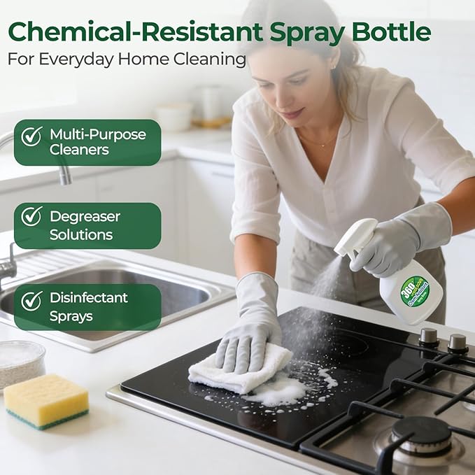 T4U Spray Bottles for Cleaning, 24 OZ Empty Spray Bottles Heavy Duty, Plastic Spray Bottles for Cleaning Solutions, Cleaning Spray Bottle for Household Cleaning Bleach, Industrial Chemical (3 Pack)