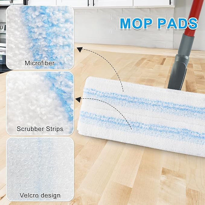 Mop Replacement Pads for Ocedar H2prO Flat Mop System, Mop Handle Mop Refills for O-Cedar H2pro Flat Mop System, Include 4 Pack Mop Pads and 4-Section Mop Handle for Ocedar H2 Pro Mop