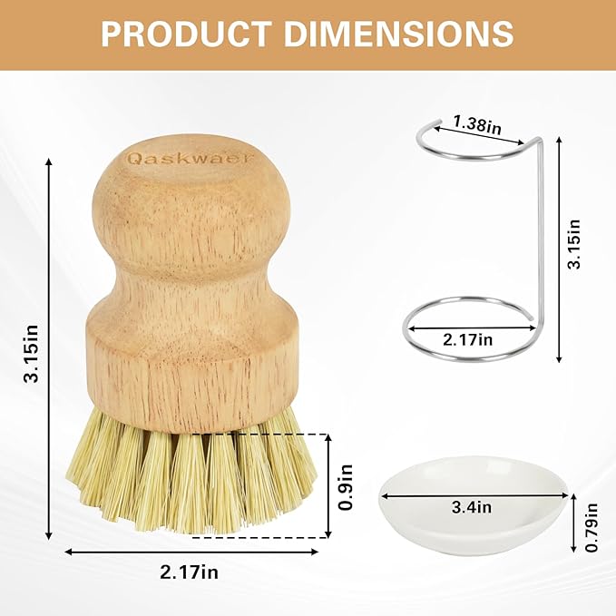 Wooden Dish Brushes, Dish Dishwashing Brush for Cleaning Dishes, Kitchen Wooden Cleaning Dsihes Set with Draining Rack, Natural Sisal Bristles, 1 Set