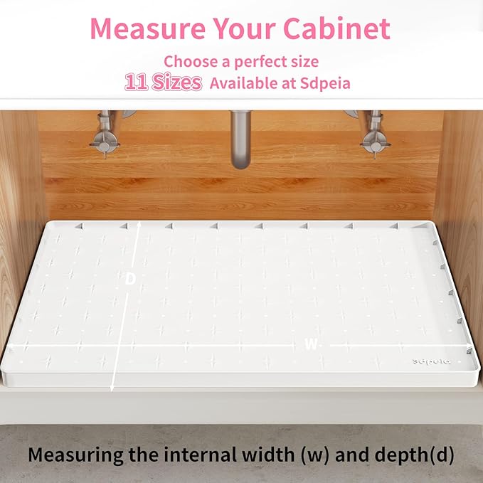 Sdpeia Under Sink Mat 31"×22" Waterproof Silicone Cabinet Liner & Sink Protector for Kitchen & Bathroom, Multi-Purpose Organizers Tray for Pets, Laundry, Cat Litter Mat, White