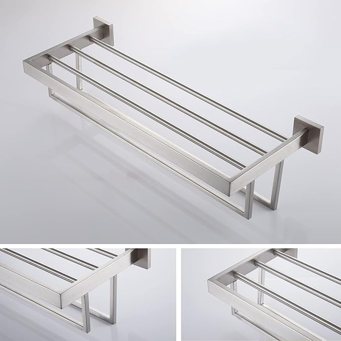KOKOSIRI Towel Rack 20 Inches Bathroom Towel Shelves with Double Towel Bars SUS304 Stainless Steel Wall Mounted, Brushed Nickel B6003BR-L20