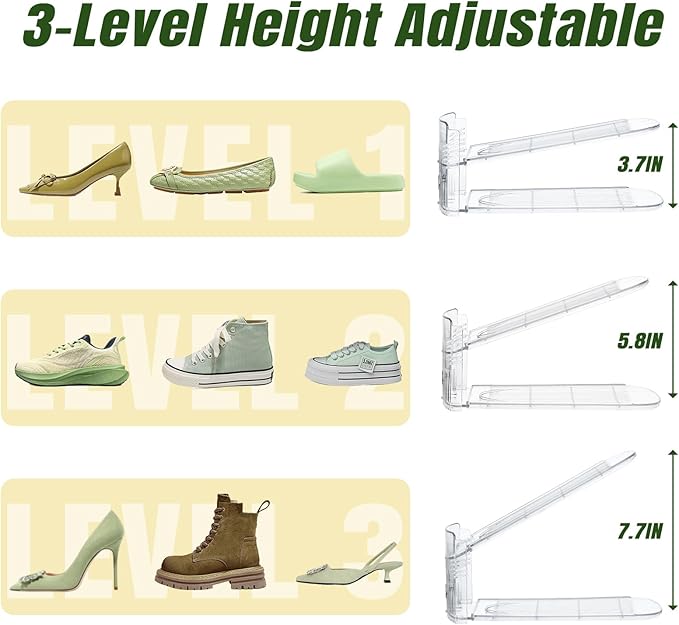 MOOKNAT Clear Shoe Slot Organizer, 12 Pack Adjustable Shoe Slots Organizer for Closet Clear Shoe Stackers Shoe Rack Holder Shoe Space Savers for a Pair of Shoes
