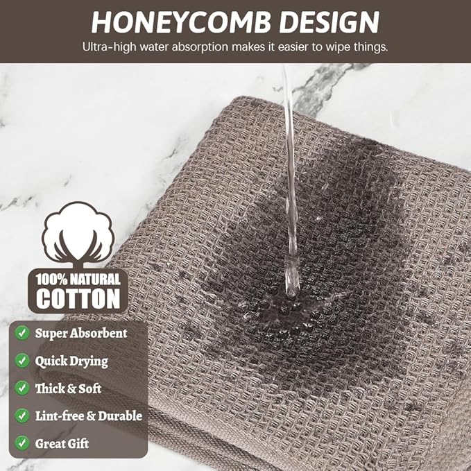 Nialnant Kitchen Dish Towels Set of 6,100% Cotton Waffle Weave Kitchen Drying Towels Dish Cloths for Washing Dishes,Kitchen Towels 12x12 Inches,Brown