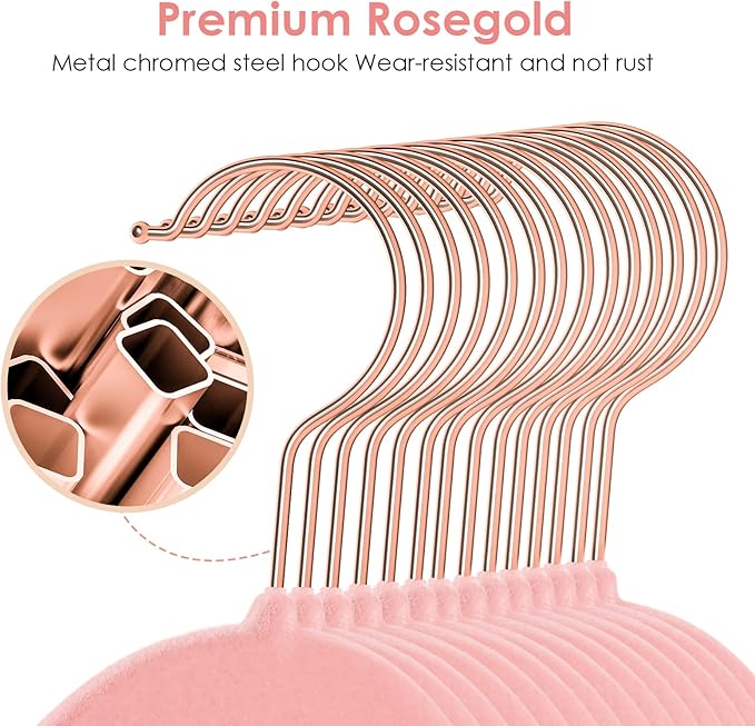 Velvet Hangers Non Slip Felt Hangers, 50 Pack Pink Velvet Clothes Hangers Space Saving Slim with 360 Degree Swivel Hook for Suits Coats, Jackets, Pants, and Dress Clothes