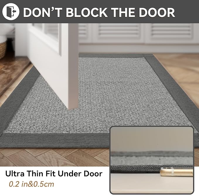 YDKGL Non Slip Bath Mat Bathroom Rugs, Soft Jute-Like Ultra Thin Bath Mats, Rubber Backing Super Absorbent Quick Dry Bath Rug Shower Mat Fit Under Door Bathroom Floor, Machine Washable, Gray 16" x 24"