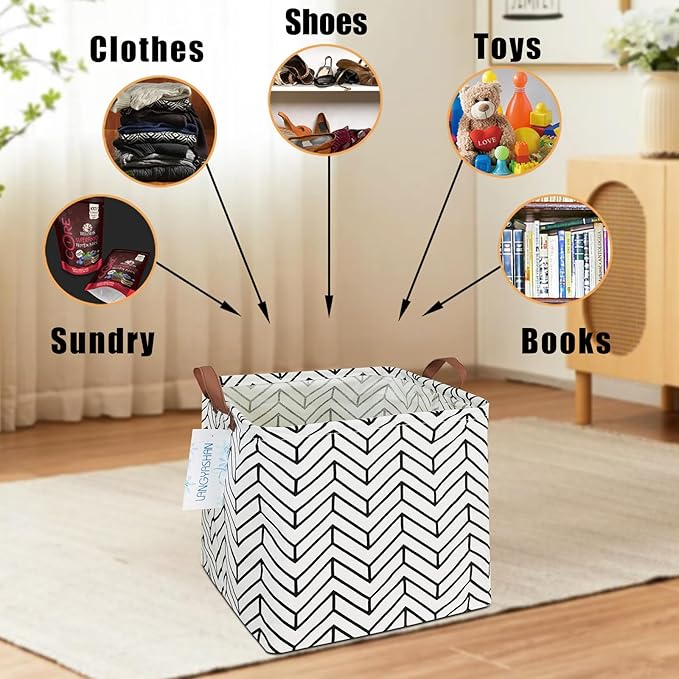 LANGYASHAN Square Storage Baskets Waterproof Canvas Children Laundry Nursery Hamper for Shelves Gift Baskets Toy Organizer Room Decor (Geometric)