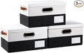 PRANDOM Storage Bins with Lids [3-Pack] Linen Fabric Foldable Storage Boxes Organizer Containers Baskets Cube with Cover for Bedroom Closet Office Black & White（11.4X8.6X6.7