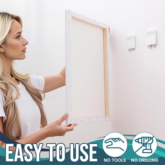 TAILI Picture Hangers 4 Pcs, Damage Free Picture Hangers for Walls，Adhesive Picture Hanging Hooks Without Nails，Art Hanger for Bathroom Kitchen Home Door Closet, Inclue 2 Extra Strips
