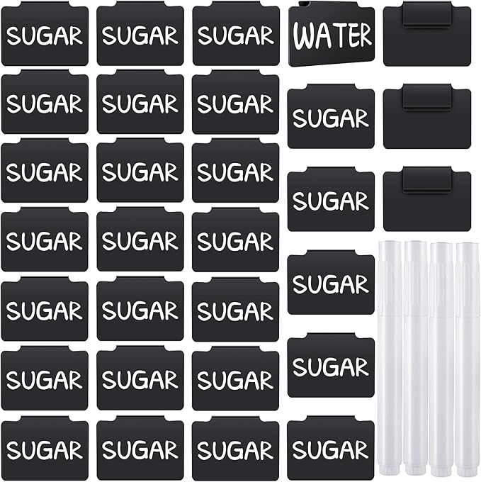 34 Pcs Plastic Basket Bin Label Clip on Removable Basket Label Clip with White Chalk Markers for Kitchen Pantry Storage Fabric Box Hanging Bin
