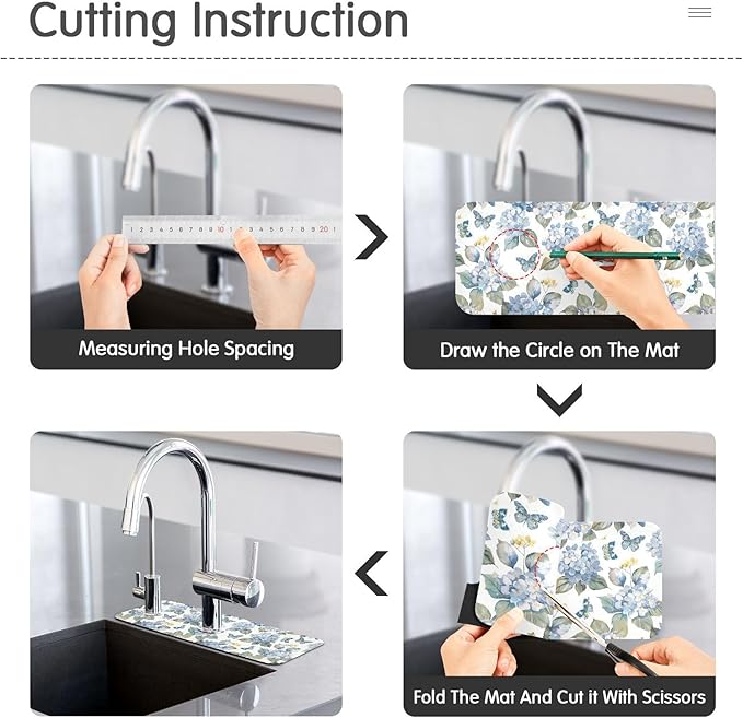 Blue Hydrangea Butterfly Herb Kitchen Sink Splash Guard Sink Faucet Mat Faucet Handle Drip Catcher Drain Mats for Kitchen Bathroom Countertop Absorbent Dish Drying Pad 2Pack