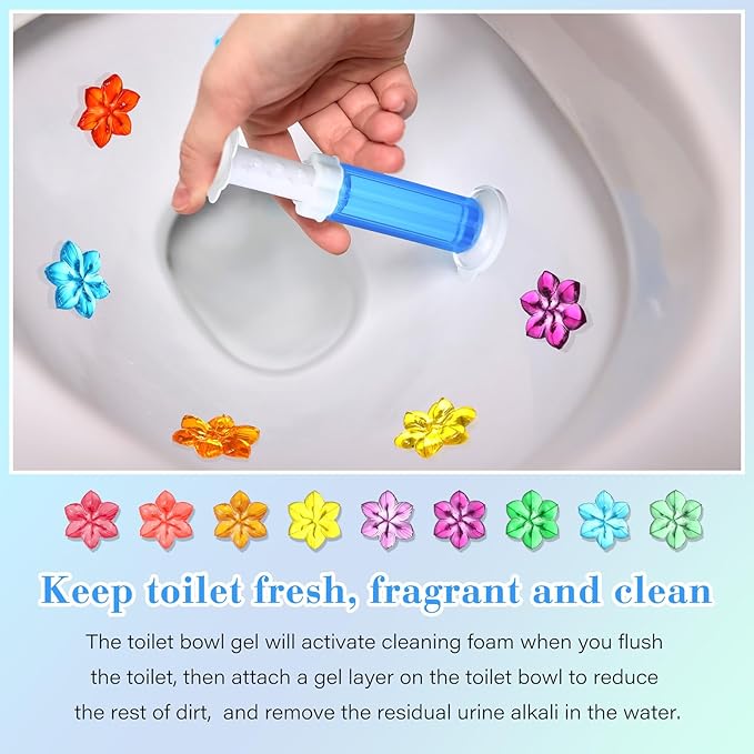 30 Pcs Toilet Gels 420 Count 9 Kinds Flower Stamp Bowl Gel Scent Toilet Stain Removal Cleaner Air Freshener Flower Stamps Pack for Bathtubs Bathroom