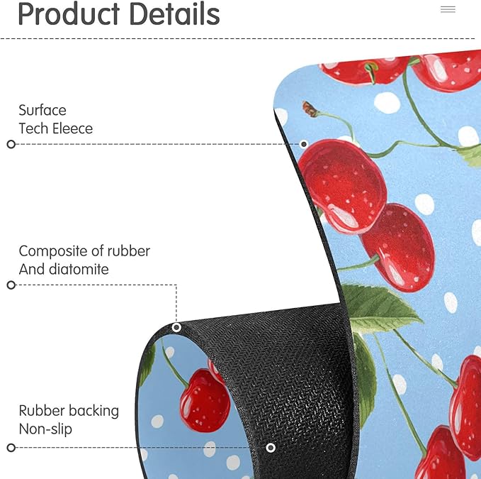 Kitchen Sink Splash Guard 2 PCS 30 Inch Sink Faucet Mat Splash Guard for Bathroom Countertop Water Absorbent Foldable Cuttable Soft Washable Light Blue Dots Red Cherry
