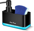 Dish Soap Dispenser with Sponge Holder, 2-in-1 Countertop Small Soap Dispenser for Kitchen and Bathroom, Multi-Scene for Dish Soap, Hand Soap, Lotion, Body Wash (Black)