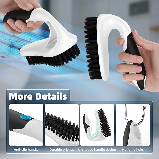 Scrub Brush Set, Heavy Duty Scrub Brushes Crevice Cleaning Brush with Stiff Bristles, 3 Different Brushes Included for Household Use, Grout, Tile, Bathroom, Kitchen, Bathtub, Floor