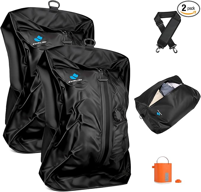 Zurligi Vacuum Bags with Pump for Travel – IPX8 Waterproof Reusable Carry-On Compression Bags for Clothes, Suitcase & Luggage(2-Pack, Black)