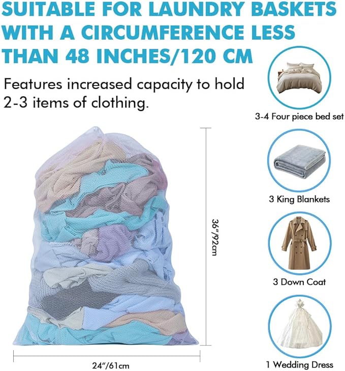 Heavy Large Mesh Laundry Bags,24 x 36 inches Travel drawstring Laundry Washing Bags for Dirty Clothes Storage, laundry bag suitable for university, dormitory, travel, family, and apartment residents